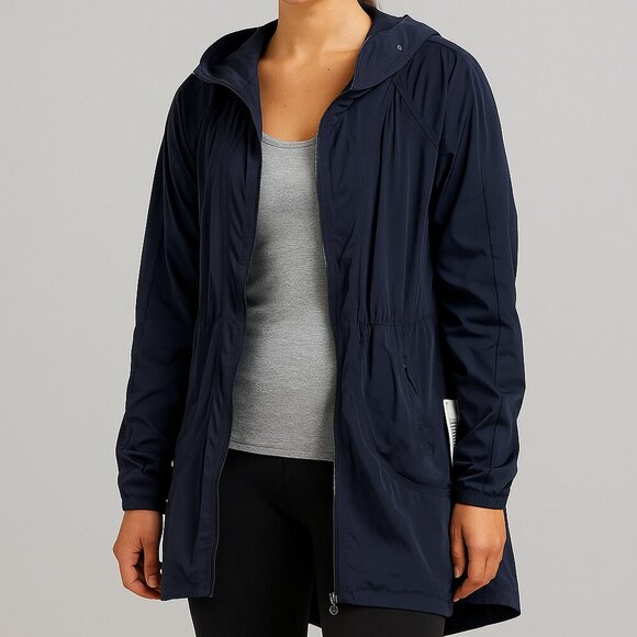 Athleta Jackets & Blazers - Athleta Drippity Jacket – Navy Blue (Size M) Stowable Hoodie Zip Up Front Pocket